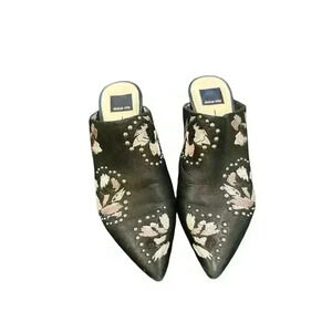 Dolce Vita Black Embroidered Studded Leather Mules, Size 8, Pre-Owned